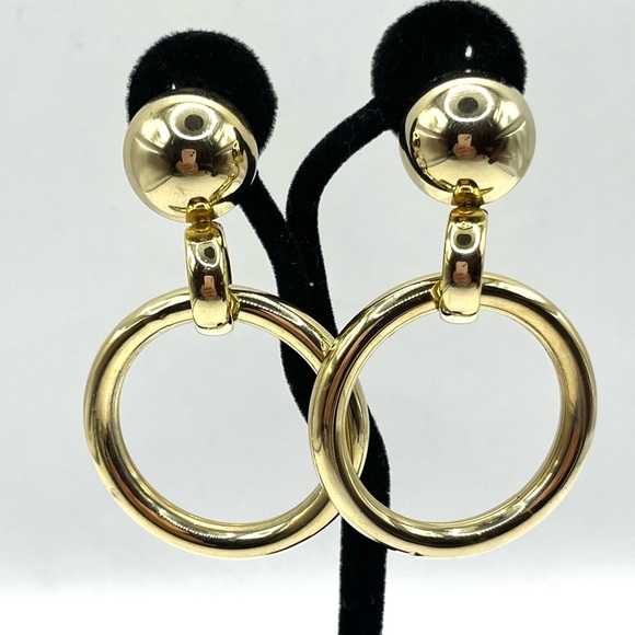 Vintage Hoop Clip on Earrings Gold Tone Large Statement 70’s Style - Picture 9 of 13